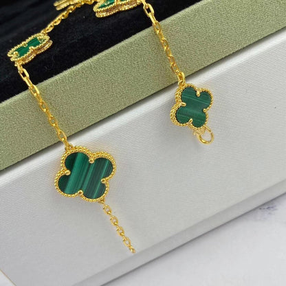[Super Jewellery]MAGIC CLOVER MALACHITE GOLD BRACELET 5 MOTIFS
