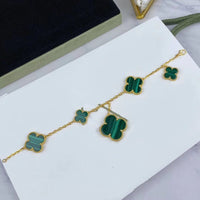 [Super Jewellery]MAGIC CLOVER MALACHITE GOLD BRACELET 5 MOTIFS