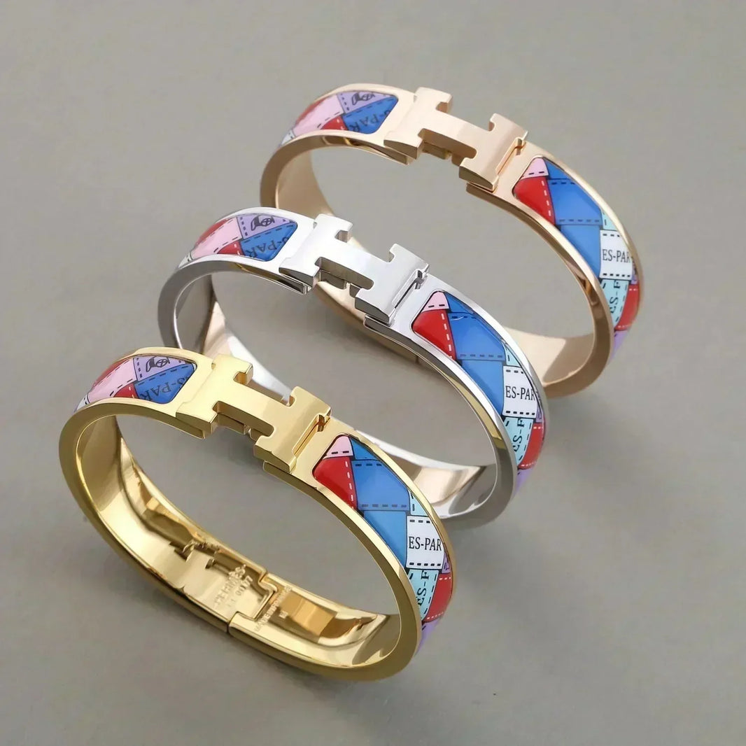 [Super Jewellery]H BRACELET DOTTED BORDER 12MM