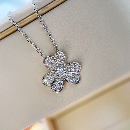 [Super Jewellery]CLOVER DIAMOND NECKLACE SILVER
