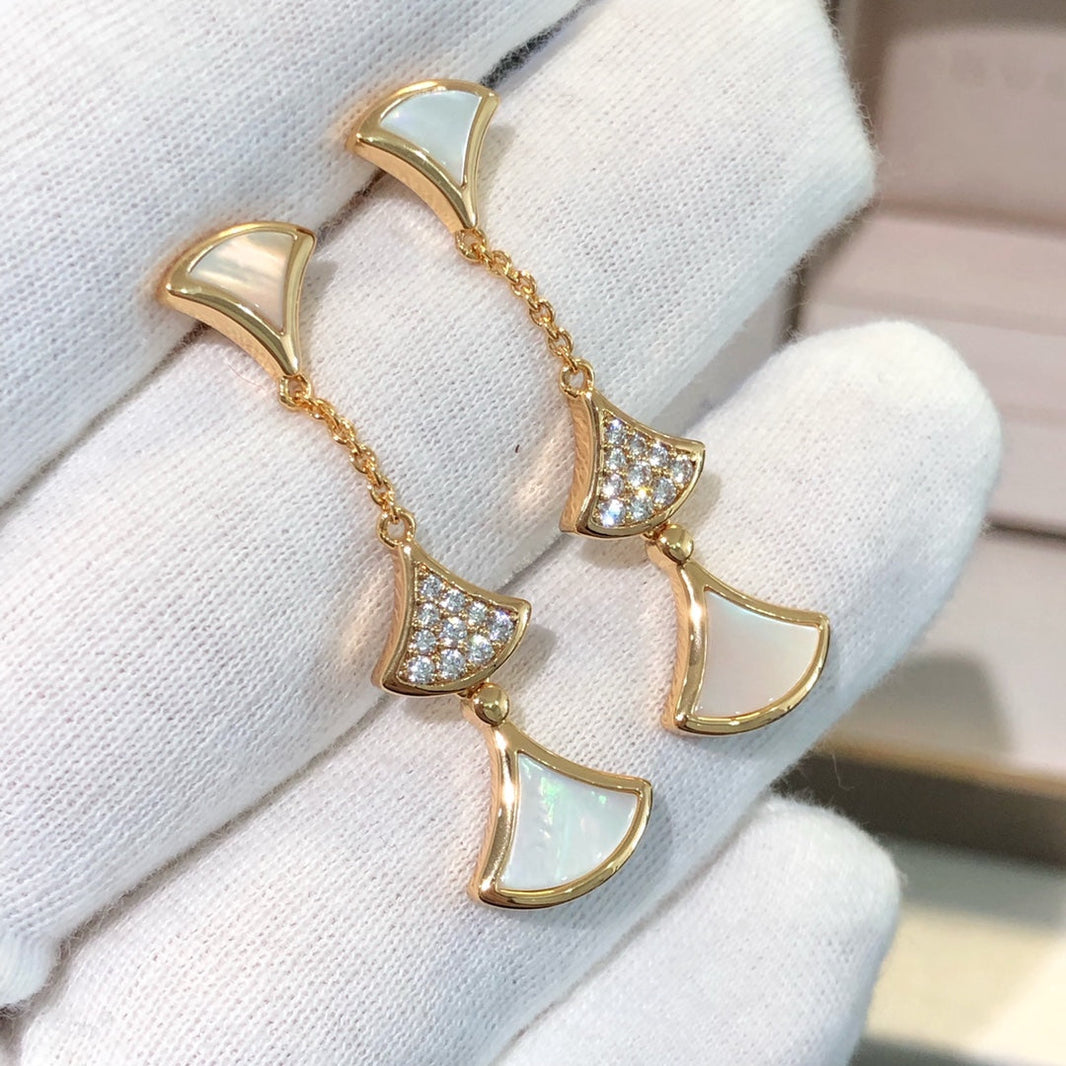 [Super]DREAM EARRINGS 3 MOTIFS DIAMOND MOP PINK GOLD