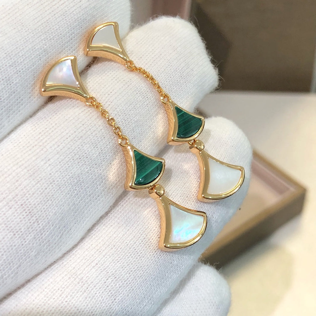 [Super]DREAM EARRINGS 3 MOTIFS MALACHITE MOP PINK GOLD