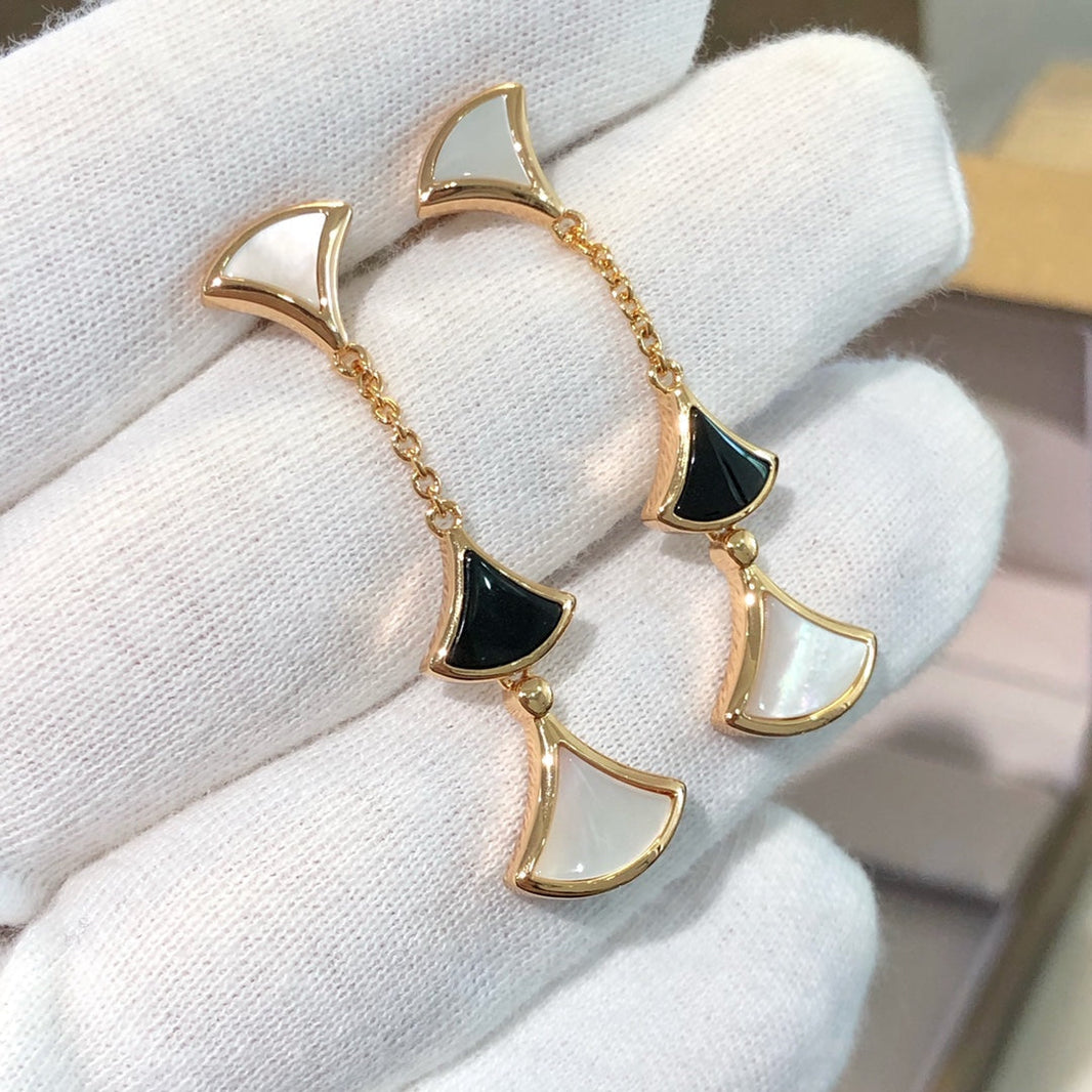 [Super]DREAM EARRINGS 3 MOTIFS ONYX MOP PINK GOLD