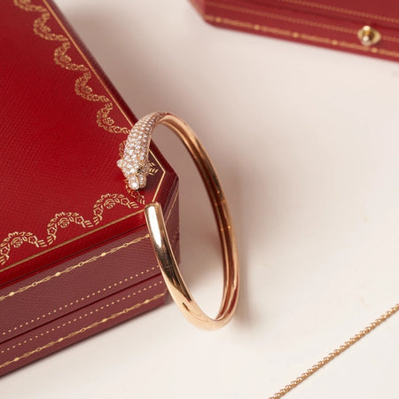 [Super Jewellery]PANTHERE ROSE GOLD DIAMOND OPEN BRACELET