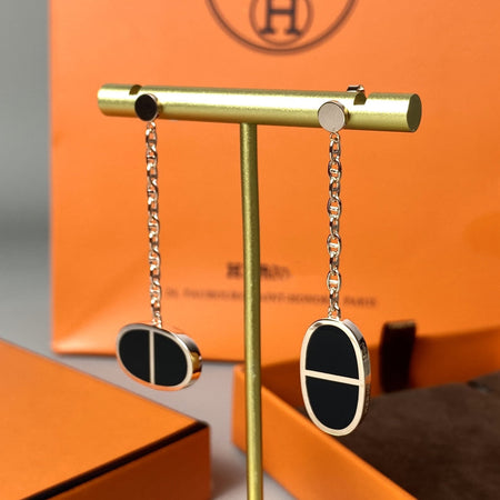 [Super Jewellery]CHAINE VERSO BLACK CERAMIC EARRINGS