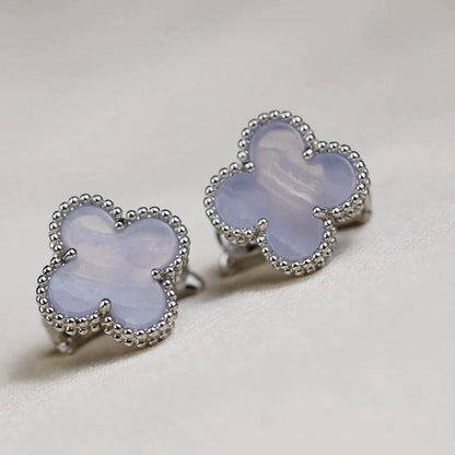 [Super Jewellery]CLOVER MEDIUM 1 MOTIFS  WHITE MOP EARRINGS SILVER