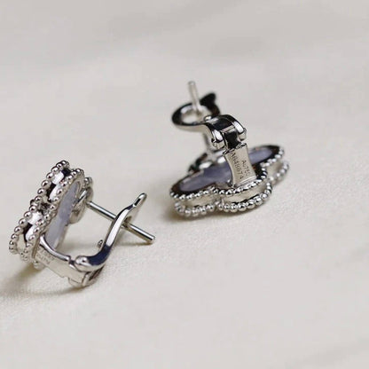 [Super Jewellery]CLOVER MEDIUM 1 MOTIFS  WHITE MOP EARRINGS SILVER