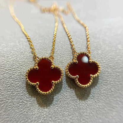 [Super Jewellery]CLOVER 15MM CARNELIAN SINGLE FLOWER NECKLACE