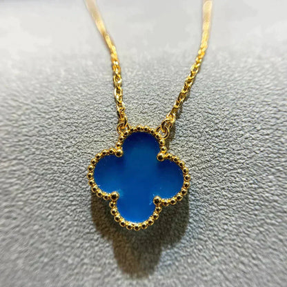 [Super Jewellery]CLOVER 15MM BLUE AGATE NECKLACE