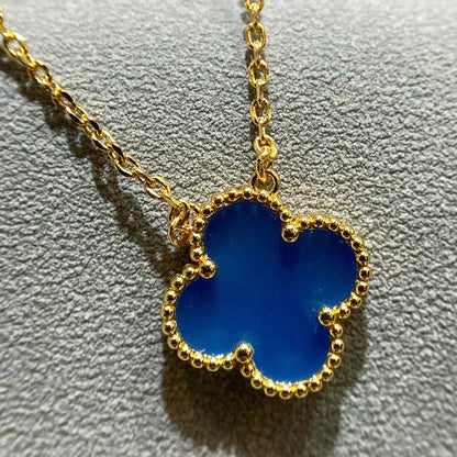 [Super Jewellery]CLOVER 15MM BLUE AGATE NECKLACE