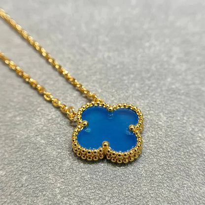 [Super Jewellery]CLOVER 15MM BLUE AGATE NECKLACE