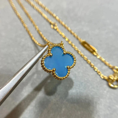 [Super Jewellery]CLOVER 15MM BLUE AGATE NECKLACE