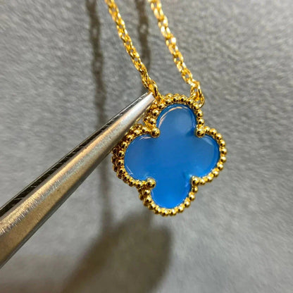 [Super Jewellery]CLOVER 15MM BLUE AGATE NECKLACE