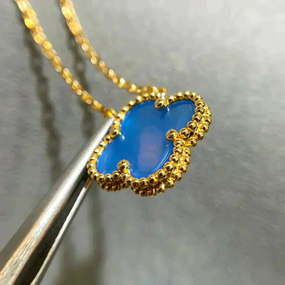 [Super Jewellery]CLOVER 15MM BLUE AGATE NECKLACE