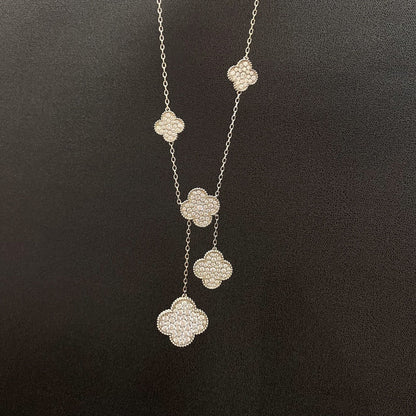 [Super Jewellery]CLOVER 5 MOTIFS SILVER DIAMONDS NECKLACE