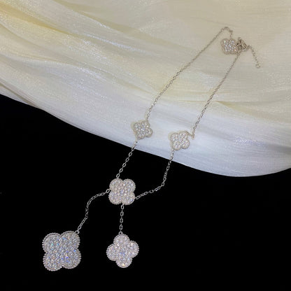 [Super Jewellery]CLOVER 5 MOTIFS SILVER DIAMONDS NECKLACE