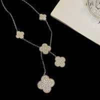 [Super Jewellery]CLOVER 5 MOTIFS SILVER DIAMONDS NECKLACE