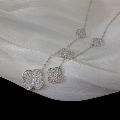 [Super Jewellery]CLOVER 5 MOTIFS SILVER DIAMONDS NECKLACE