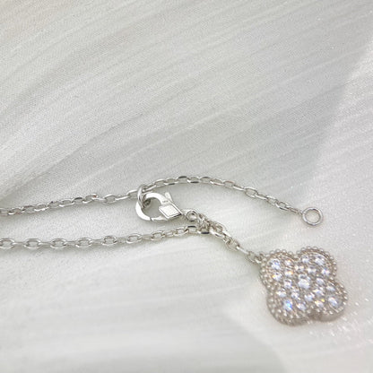 [Super Jewellery]CLOVER 5 MOTIFS SILVER DIAMONDS NECKLACE