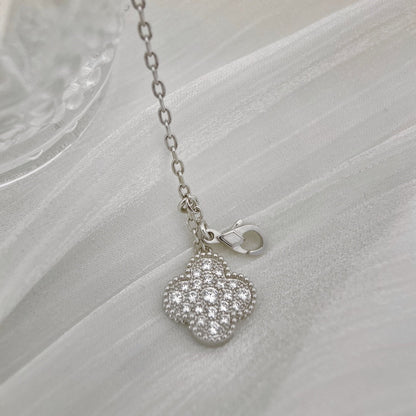 [Super Jewellery]CLOVER 5 MOTIFS SILVER DIAMONDS NECKLACE