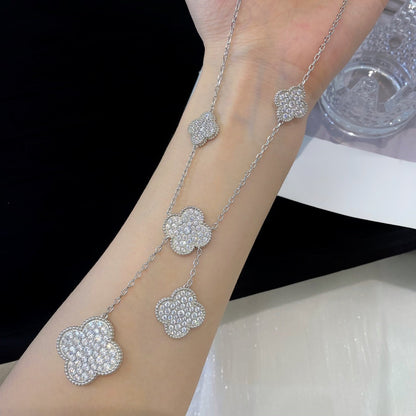 [Super Jewellery]CLOVER 5 MOTIFS SILVER DIAMONDS NECKLACE
