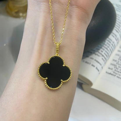 [Super Jewellery]CLOVER 25MM NECKLACE GOLD ONYX
