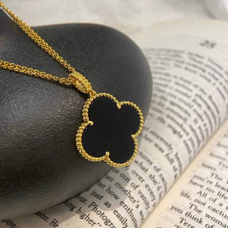 [Super Jewellery]CLOVER 25MM NECKLACE GOLD ONYX