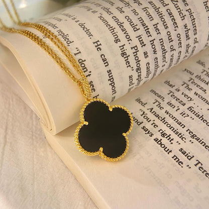 [Super Jewellery]CLOVER 25MM NECKLACE GOLD ONYX