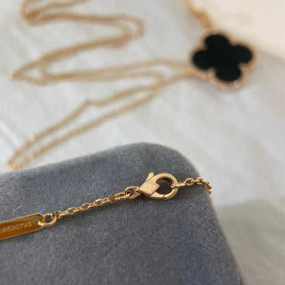 [Super Jewellery]CLOVER 25MM NECKLACE GOLD ONYX