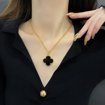 [Super Jewellery]CLOVER 25MM NECKLACE GOLD ONYX