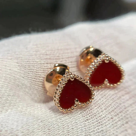 [Super Jewellery]HEART CARNELIAN STUD EARRINGS