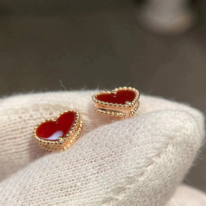 [Super Jewellery]HEART CARNELIAN STUD EARRINGS