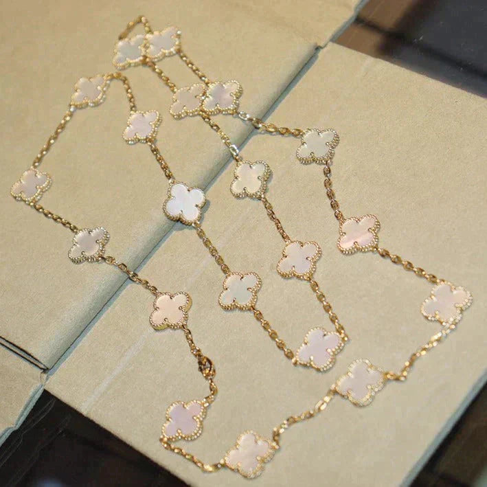 [Super Jewellery]CLOVER 20 MOTIFS WHITE MOP NECKLACE