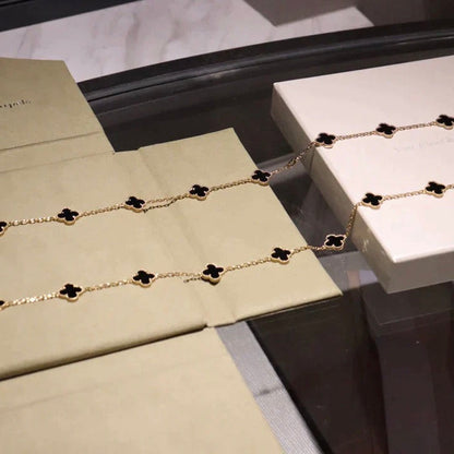 [Super Jewellery]CLOVER 20 MOTIFS ONYX NECKLACE