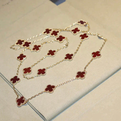 [Super Jewellery]CLOVER 20 MOTIFS CARNELIAN NECKLACE