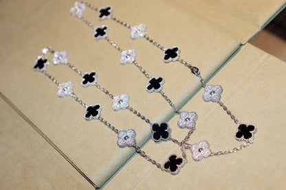 [Super Jewellery]CLOVER 20 MOTIFS ONYX DIAMOND SILVER