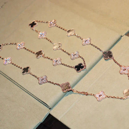 [Super Jewellery]CLOVER 20 MOTIFS DARK MOP DIAMOND  NECKLACE