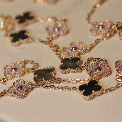 [Super Jewellery]CLOVER 20 MOTIFS DARK MOP DIAMOND  NECKLACE