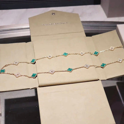 [Super Jewellery]CLOVER 20 MOTIFS MALACHITE DIAMOND NECKLACE