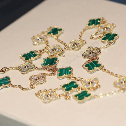 [Super Jewellery]CLOVER 20 MOTIFS MALACHITE DIAMOND NECKLACE