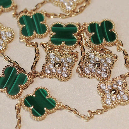 [Super Jewellery]CLOVER 20 MOTIFS MALACHITE DIAMOND NECKLACE