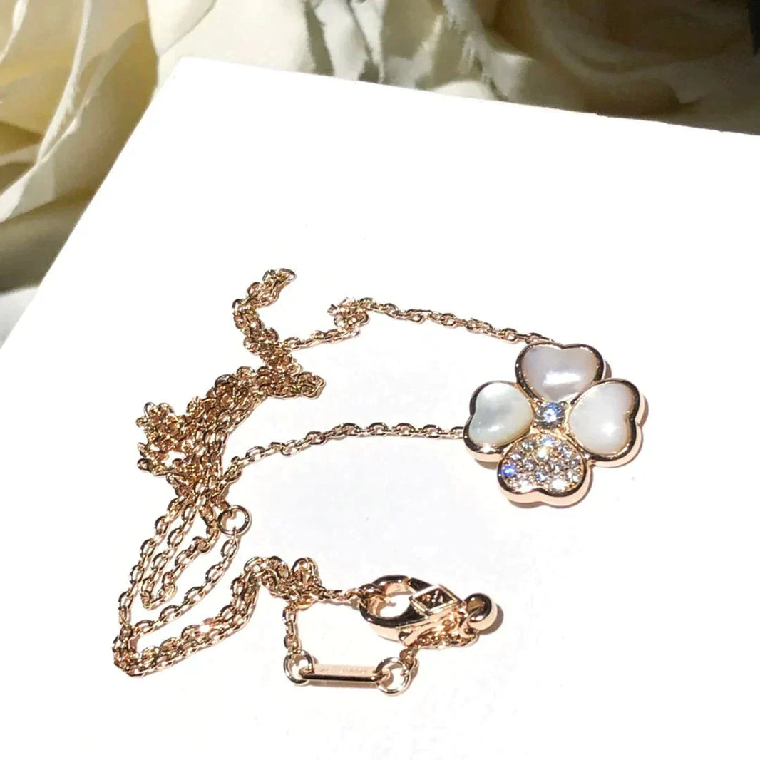 [Super Jewellery]CLOVER MOP DIAMOND ROSE GOLD NECKLACE