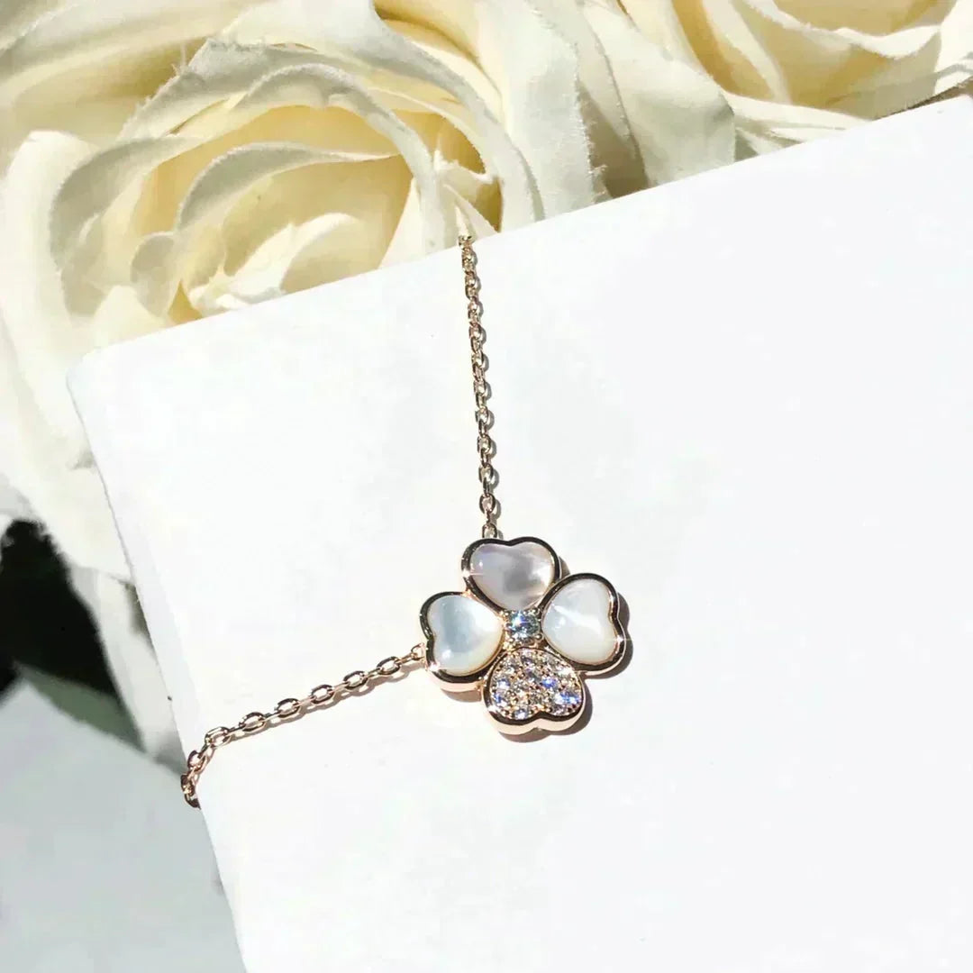 [Super CiCi ]CLOVER MOP DIAMOND ROSEGOLD HALSKETTE