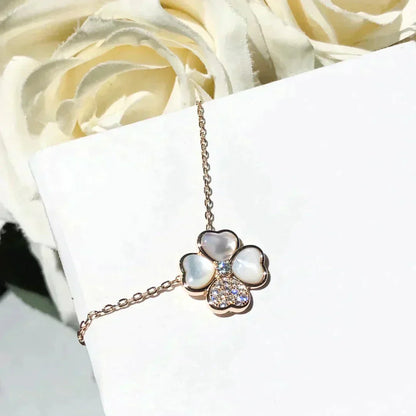 [Super Jewellery]CLOVER MOP DIAMOND ROSE GOLD NECKLACE