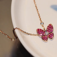 [Super Jewellery]BUTTERFLY RED DIAMOND ROSE GOLD NECKLACE