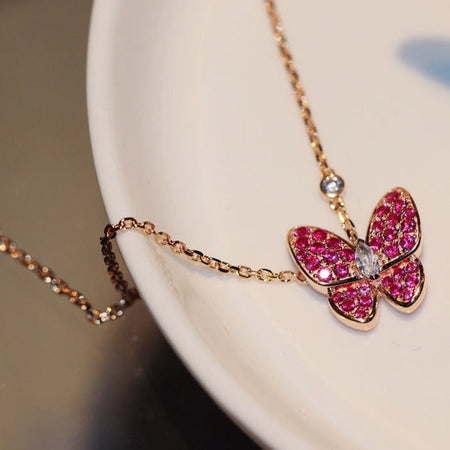 [Super Jewellery]BUTTERFLY RED DIAMOND ROSE GOLD NECKLACE