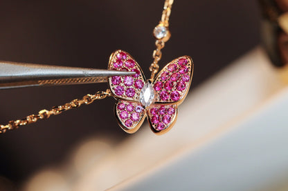 [Super Jewellery]BUTTERFLY RED DIAMOND ROSE GOLD NECKLACE