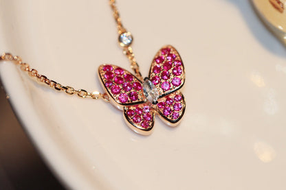 [Super Jewellery]BUTTERFLY RED DIAMOND ROSE GOLD NECKLACE