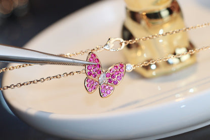 [Super Jewellery]BUTTERFLY RED DIAMOND ROSE GOLD NECKLACE