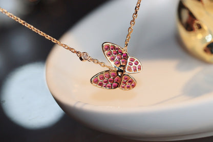 [Super Jewellery]BUTTERFLY RED DIAMOND ROSE GOLD NECKLACE